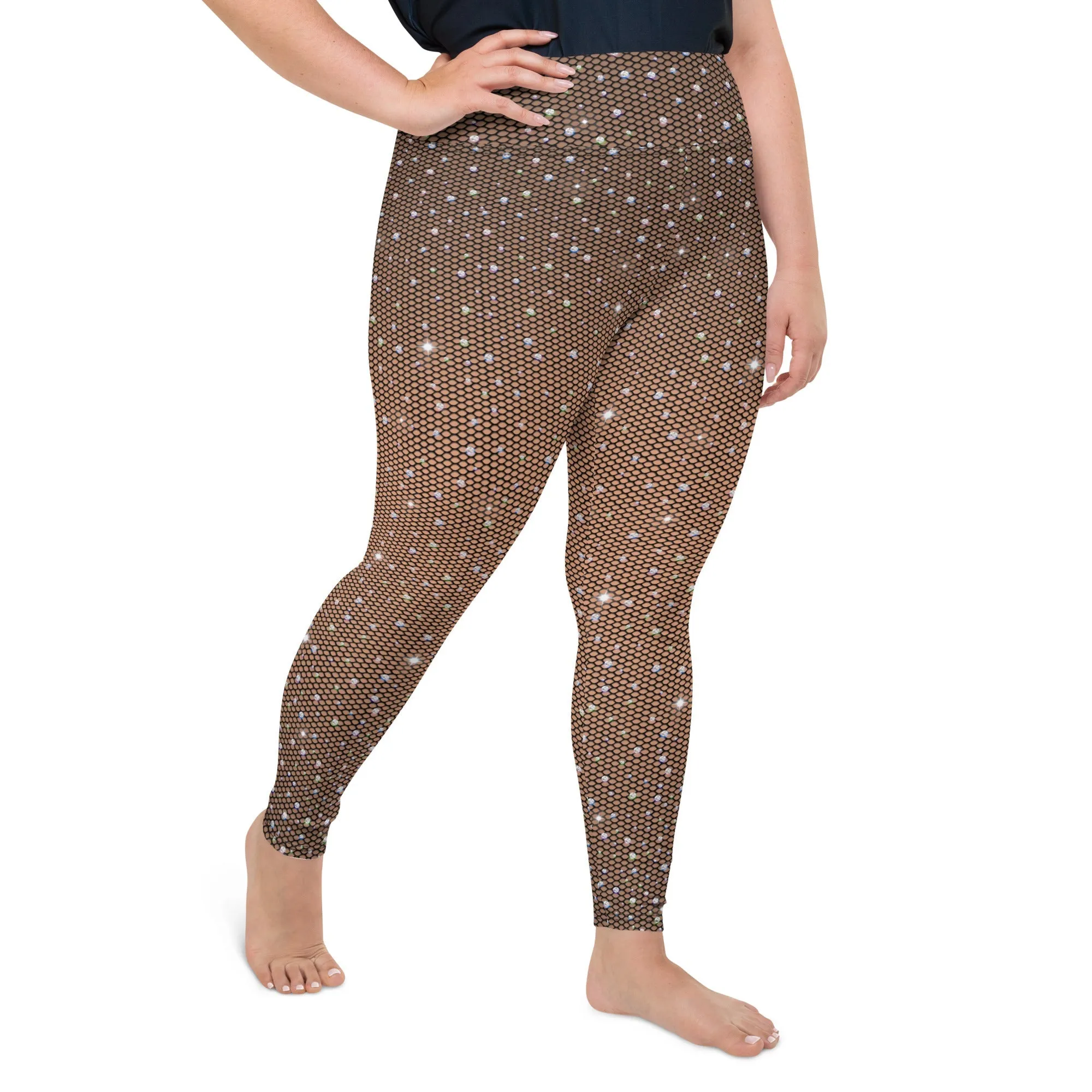 Sparkle Fishnet Print Plus Size Leggings