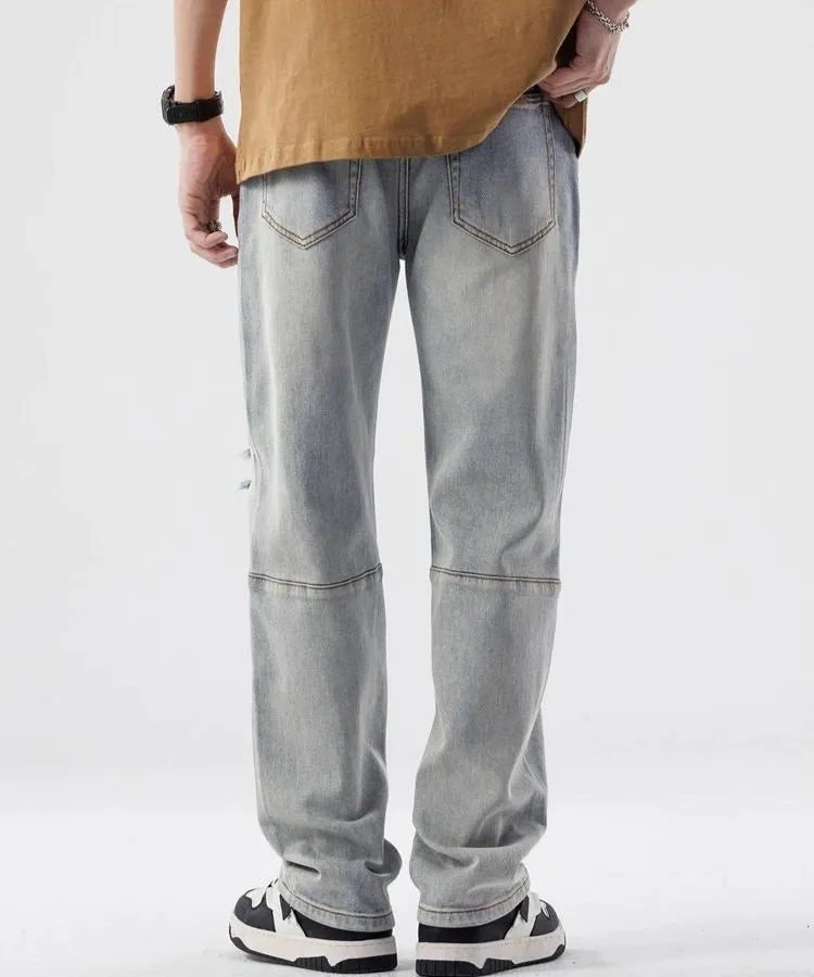 Straight Leg Distressed Knee Jeans