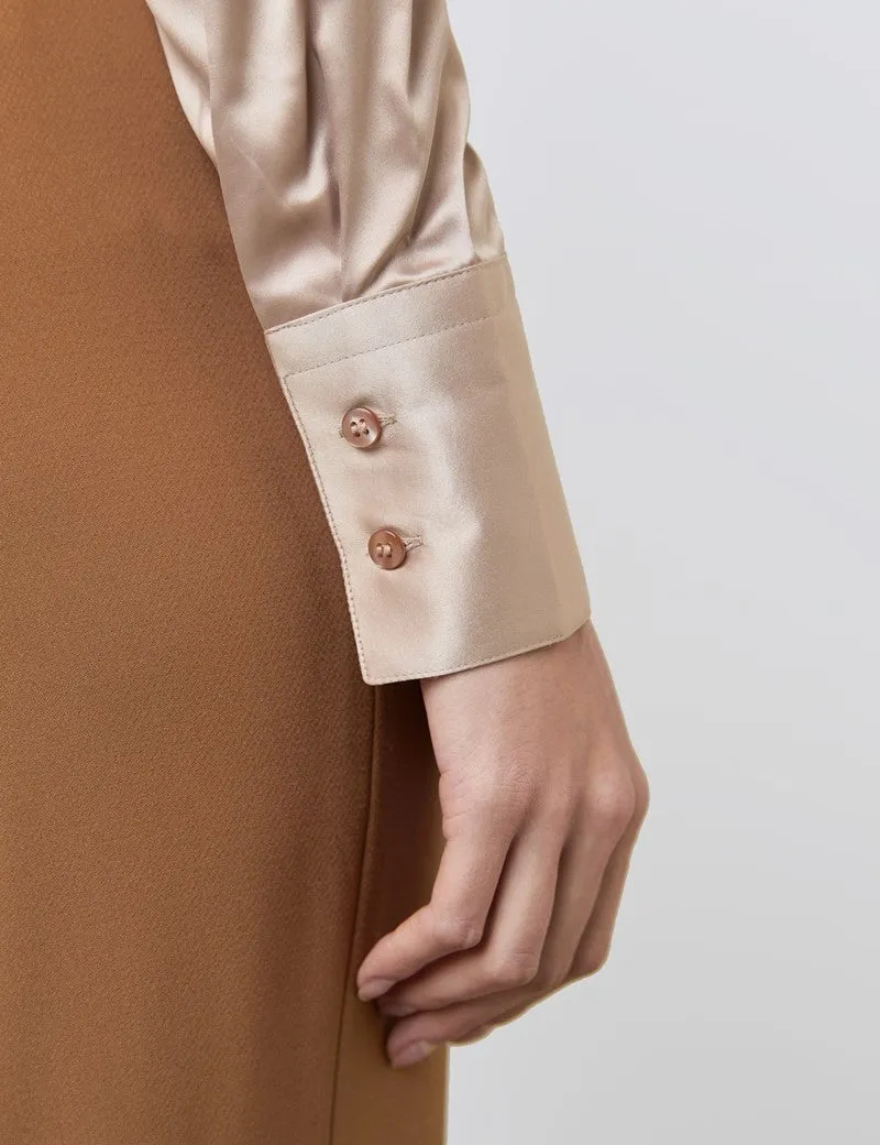 TAUPE FITTED SATIN SHIRT - SINGLE CUFF