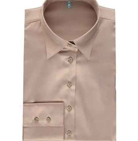 TAUPE FITTED SATIN SHIRT - SINGLE CUFF