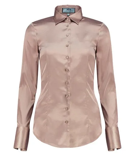 TAUPE FITTED SATIN SHIRT - SINGLE CUFF