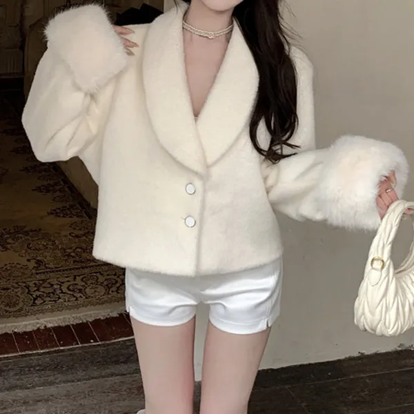 Temperament Fur Collar Versatile Long Sleeve Coat