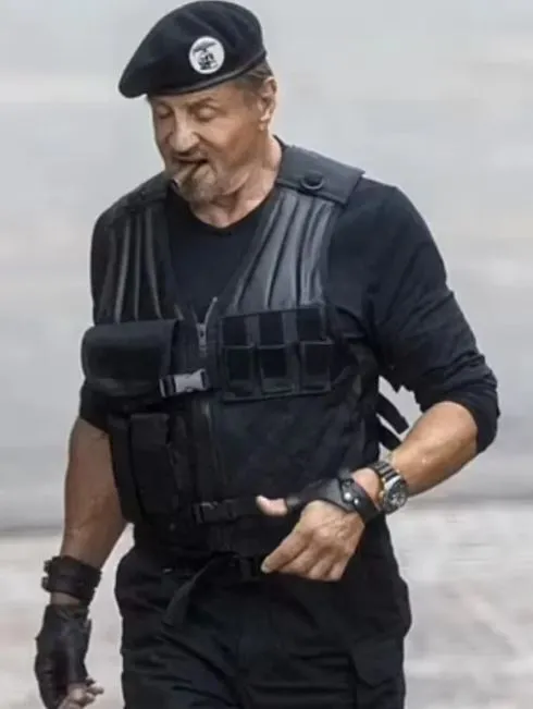 The Expendables 4 2023 Sylvester Stallone Black Tactical Leather Vest