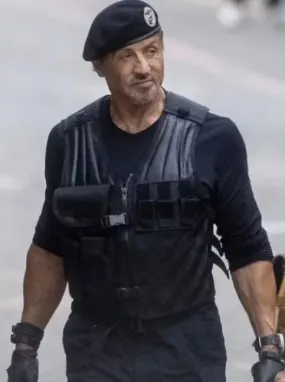 The Expendables 4 2023 Sylvester Stallone Black Tactical Leather Vest