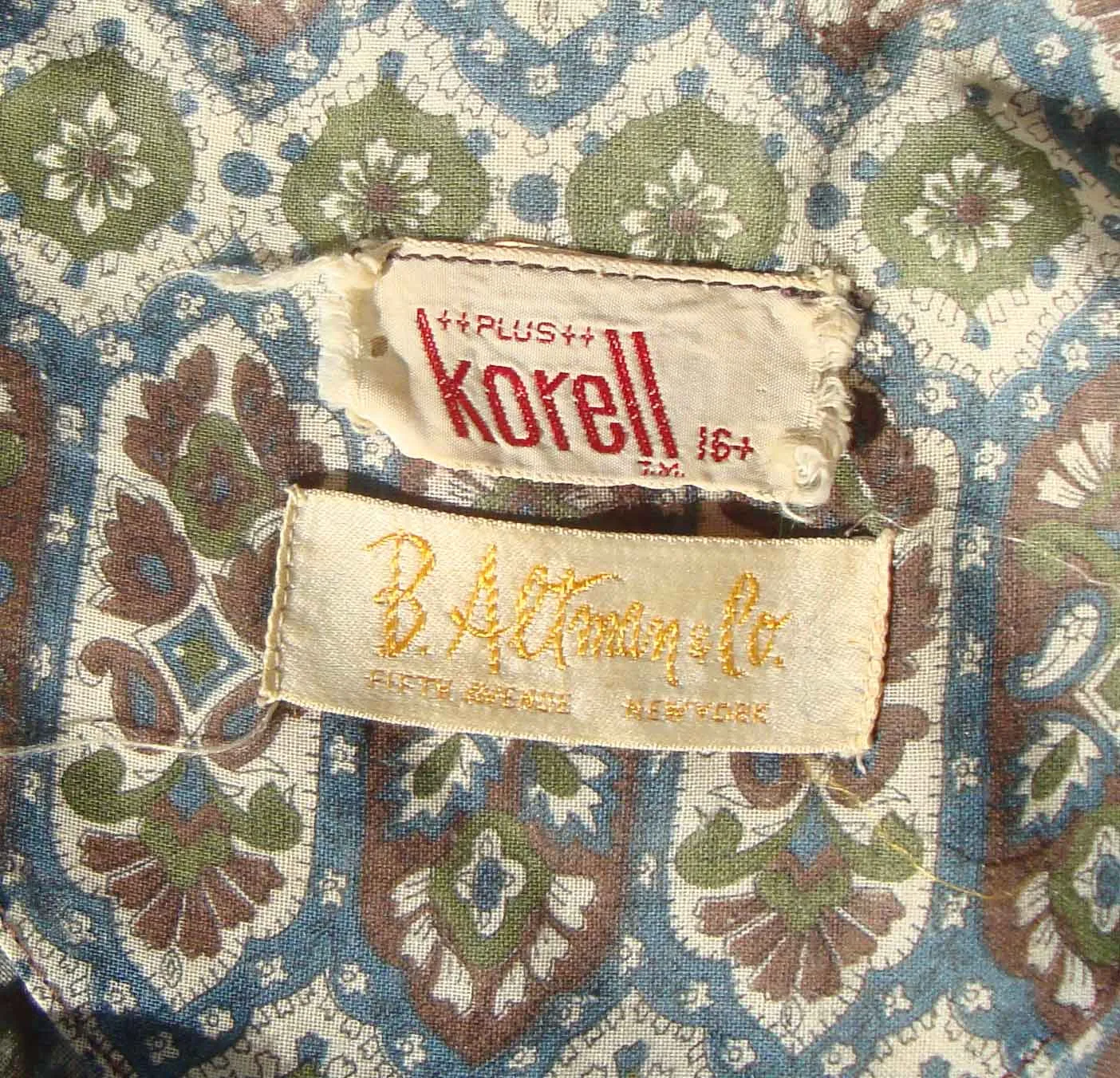 Vintage 50s Korell Dress Shirtwaist Cotton Mughal Print M / L