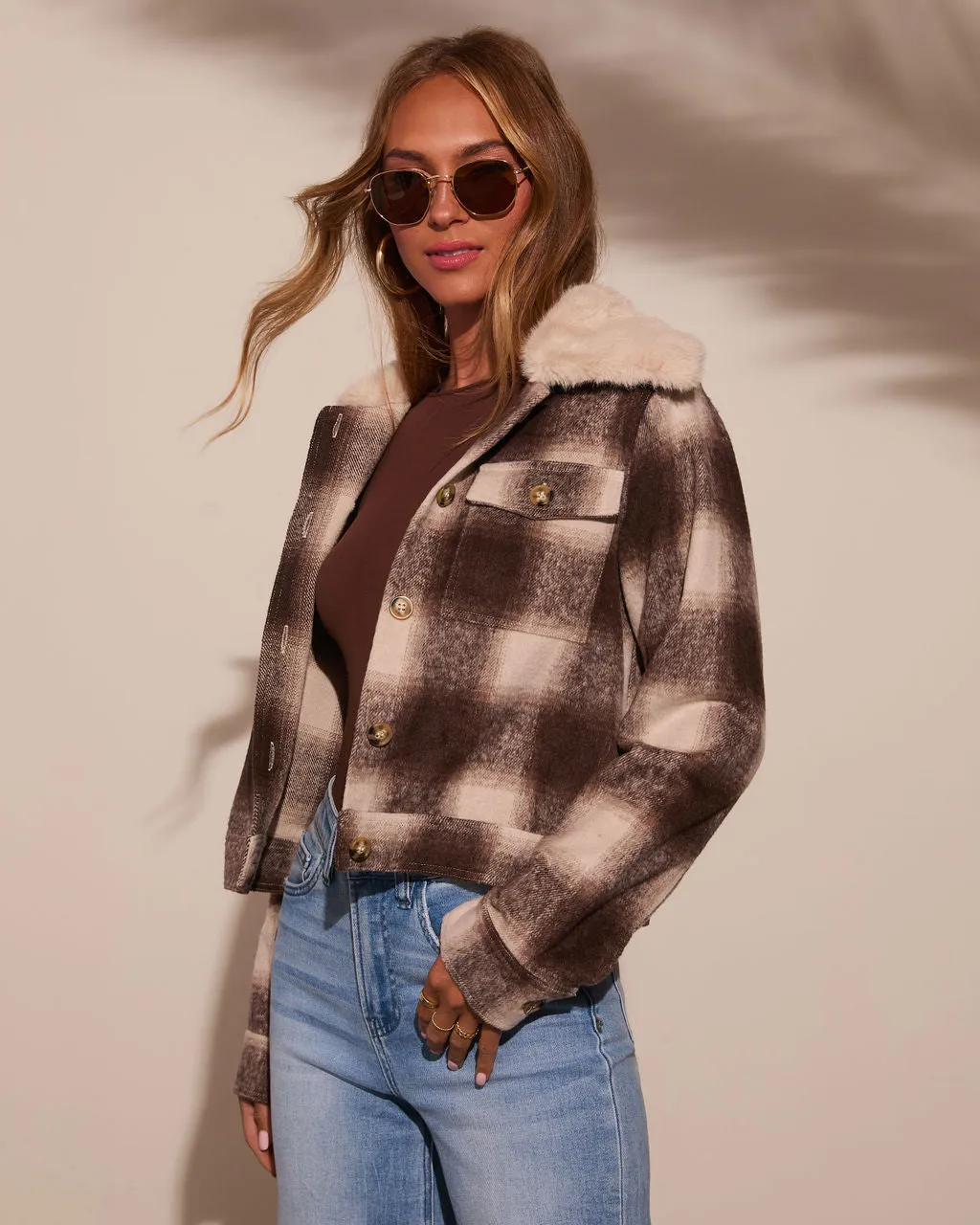 Warm Feels Fur Collar Plaid Jacket