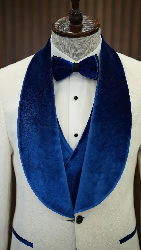 White Blue Slim Fit Groom Wedding Tuxedo for Men | GentWith