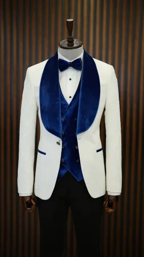 White Blue Slim Fit Groom Wedding Tuxedo for Men | GentWith