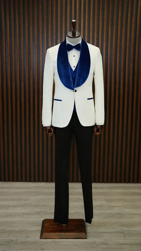 White Blue Slim Fit Groom Wedding Tuxedo for Men | GentWith