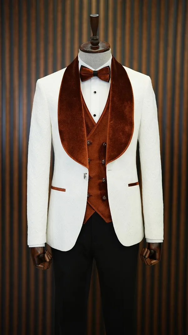 White Brown Slim Fit Groom Wedding Tuxedo for Men | GentWith