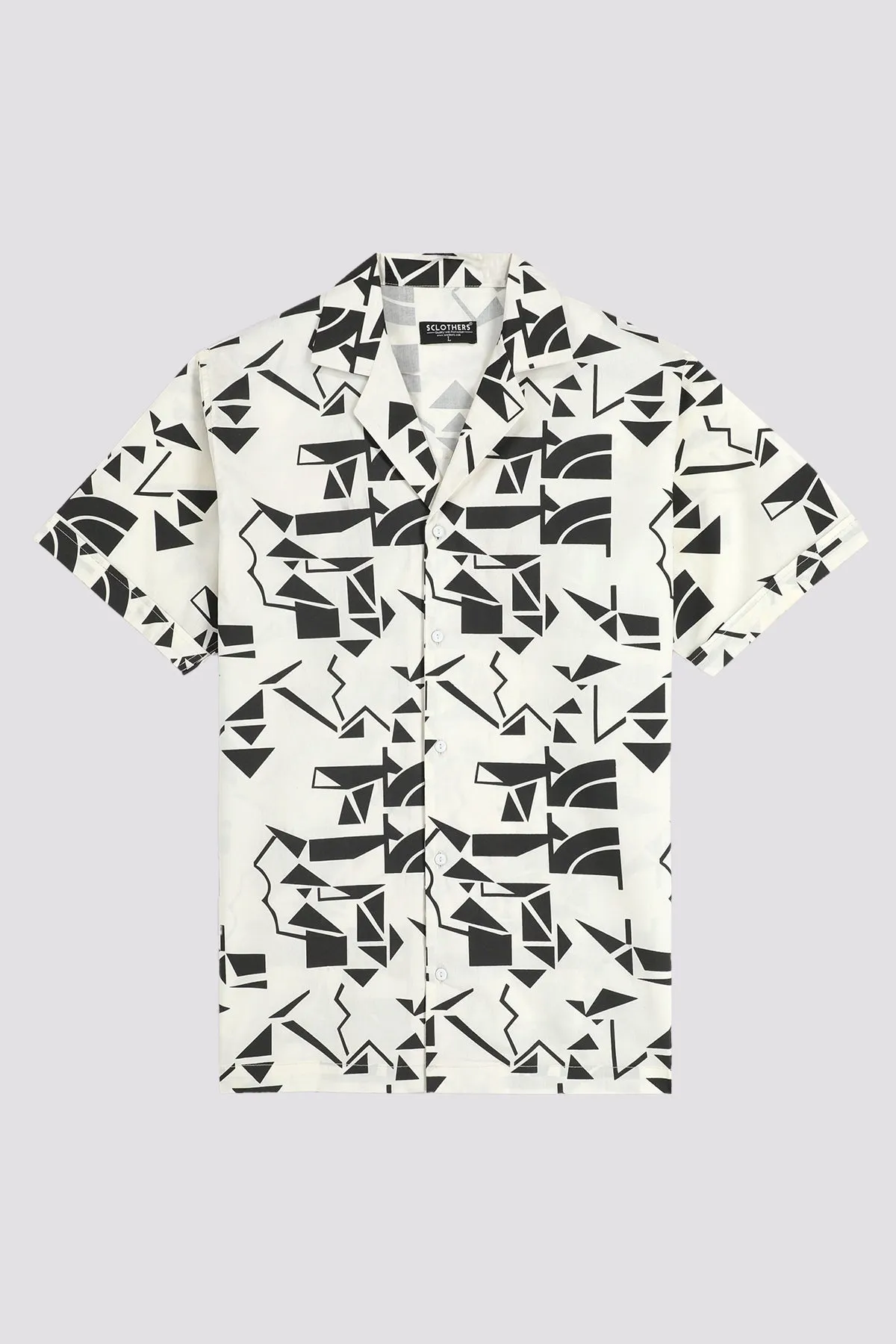 White Monochromatic Printed Resort Collar Shirt - A24 - MS0080R