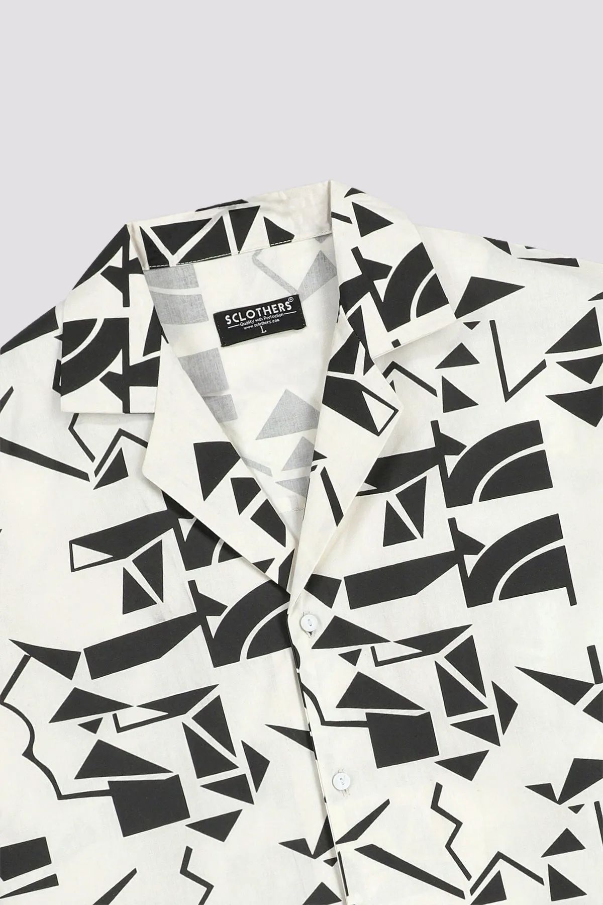 White Monochromatic Printed Resort Collar Shirt (Plus size) - A24 - MS0080P