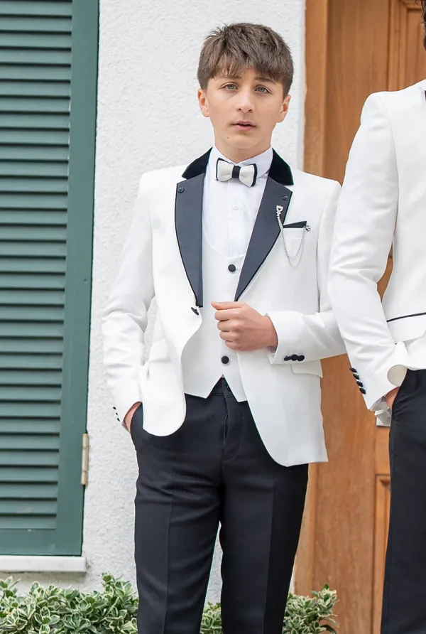 White Slim Fit Peak Lapel Boy Tuxedo for Men | GentWith