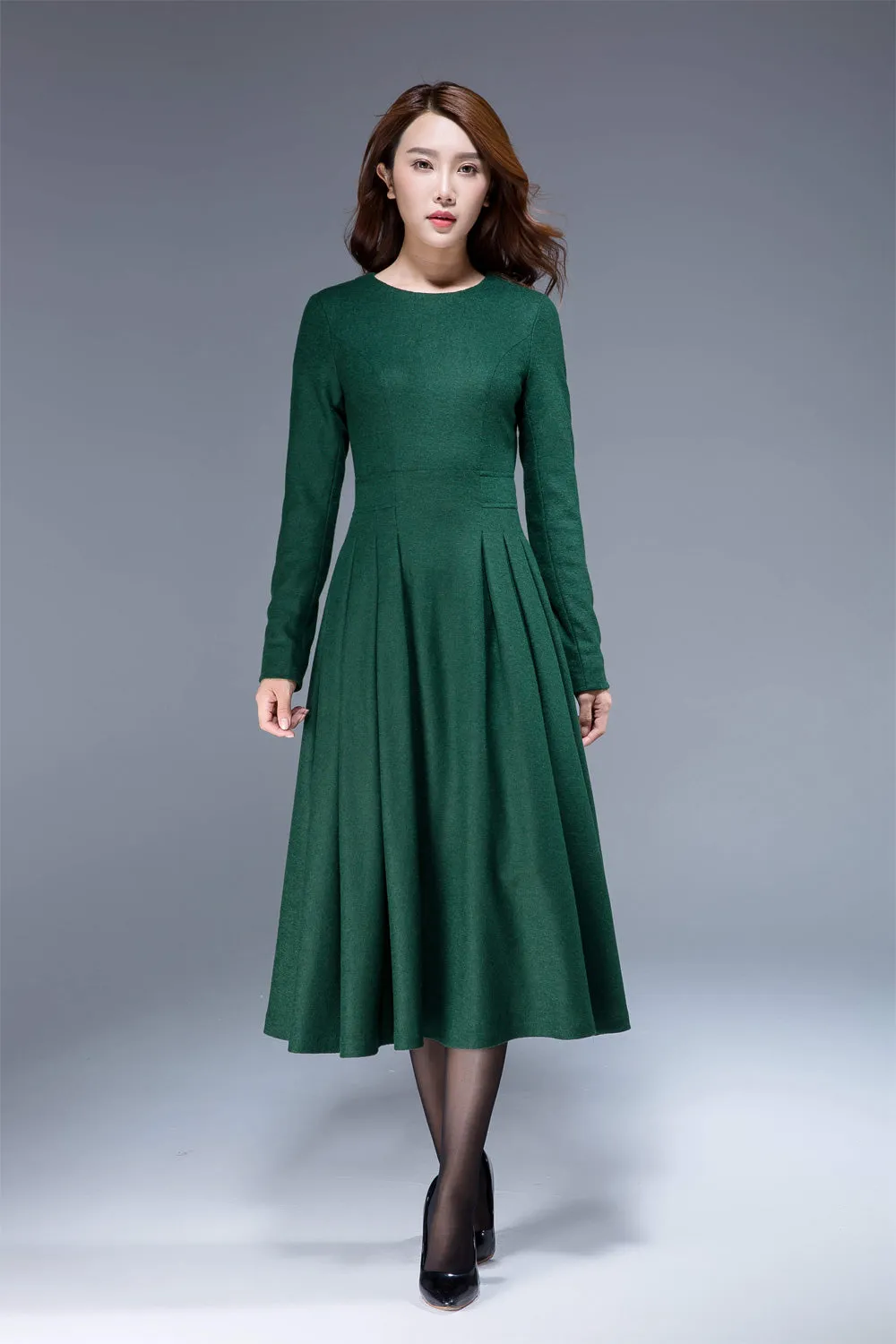 winter green maxi wool dress for women 1811