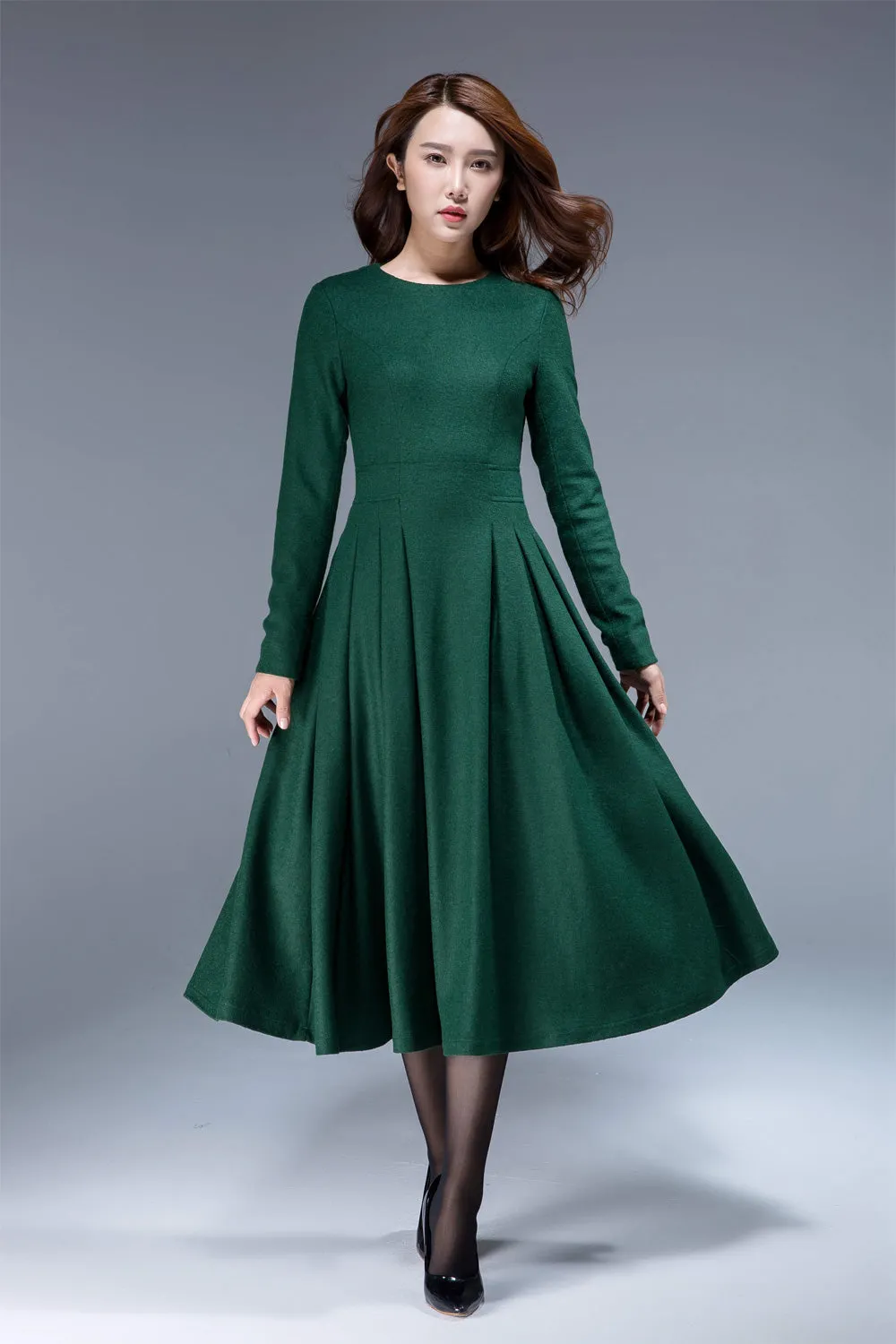 winter green maxi wool dress for women 1811