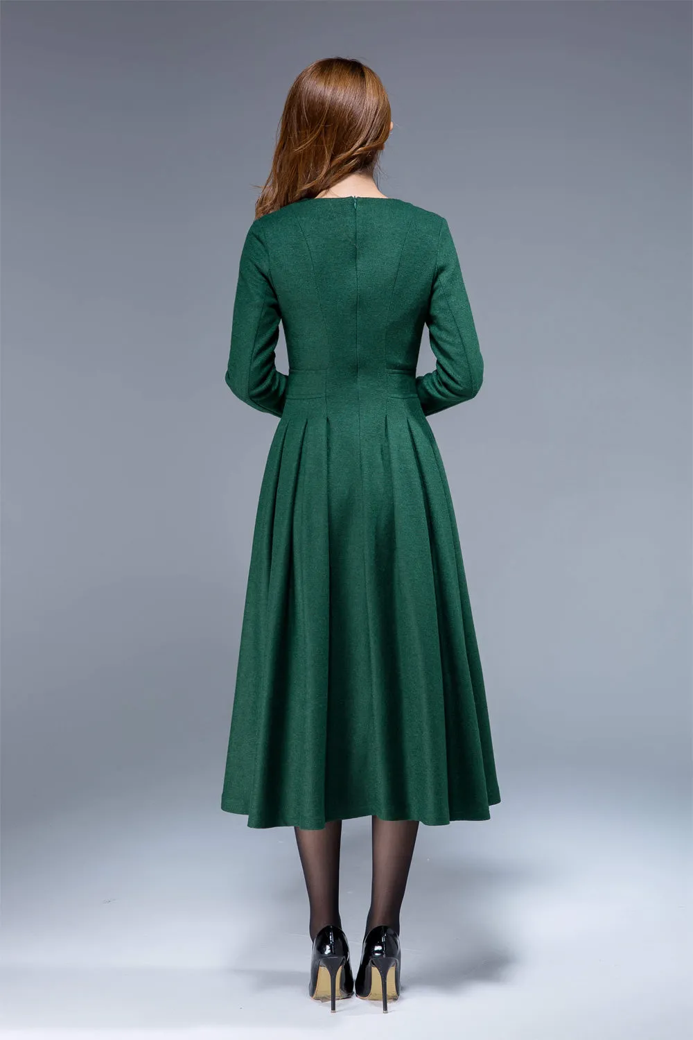 winter green maxi wool dress for women 1811