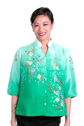 WO05 - MADE-TO-ORDER - Women's Barong Tagalog Green - Filipiniana