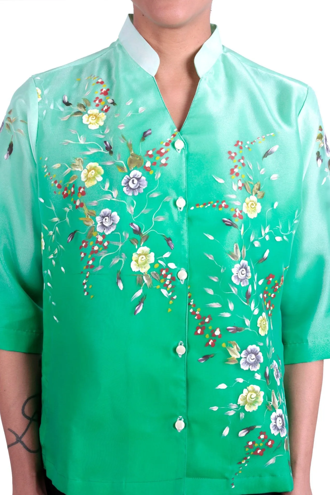 WO05 - MADE-TO-ORDER - Women's Barong Tagalog Green - Filipiniana