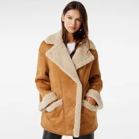 Women RAF B3 Aviator Suede Leather Shearling Fur Coat