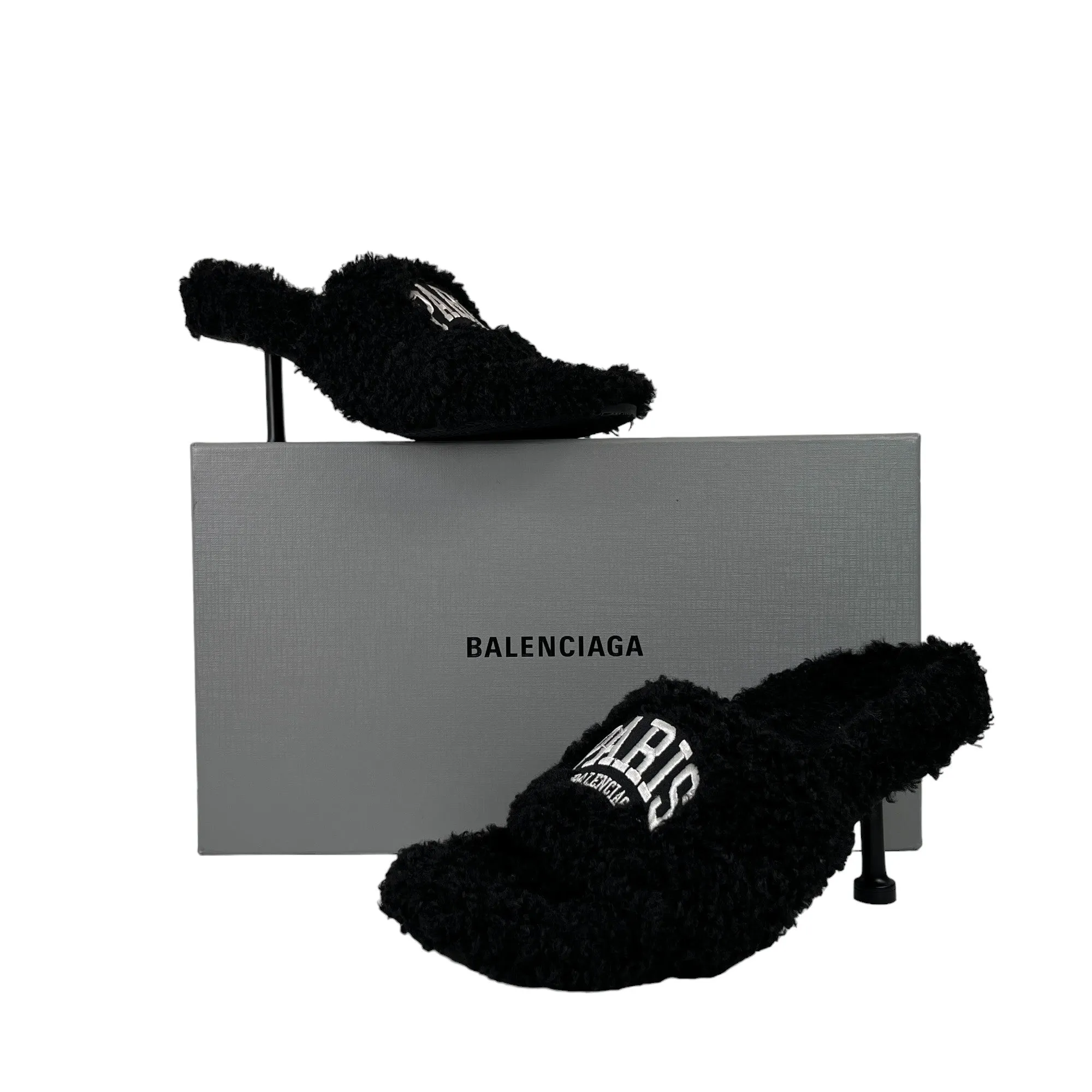 Women's 80Mm Furry Shearling Logo Heels Black Size EU 38 / UK 5