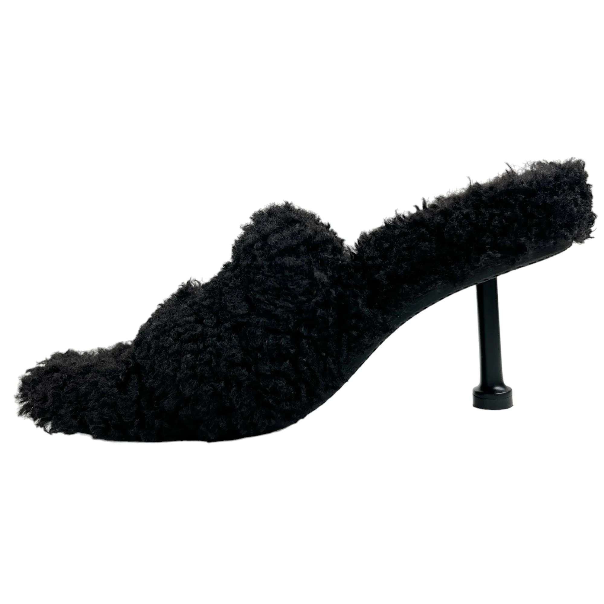 Women's 80Mm Furry Shearling Logo Heels Black Size EU 38 / UK 5