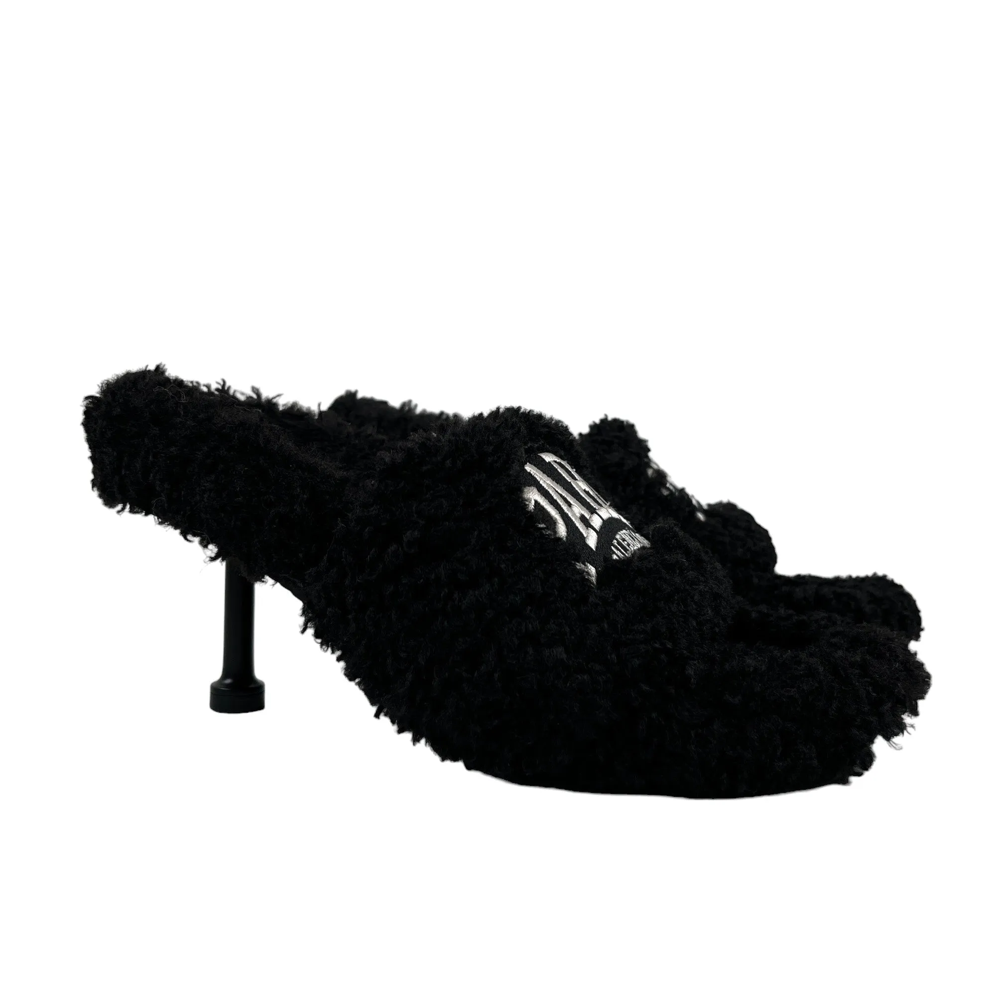 Women's 80Mm Furry Shearling Logo Heels Black Size EU 38 / UK 5