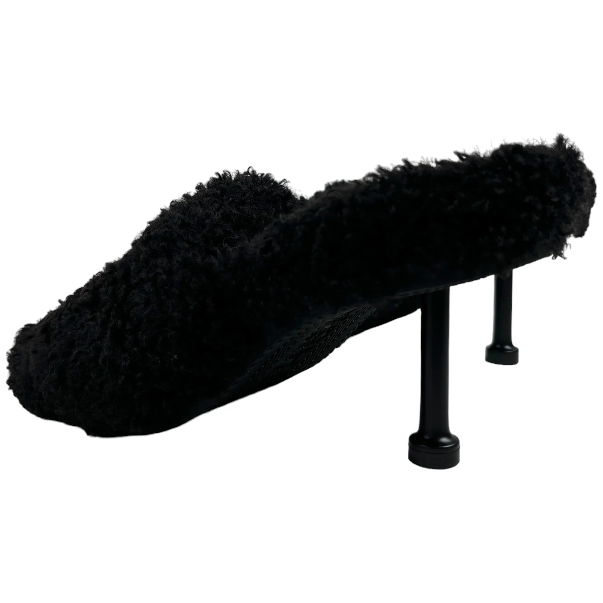 Women's 80Mm Furry Shearling Logo Heels Black Size EU 38 / UK 5