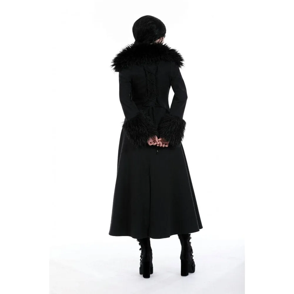 Women's Gothic Buckle Draped Coat with Faux Fur Collar