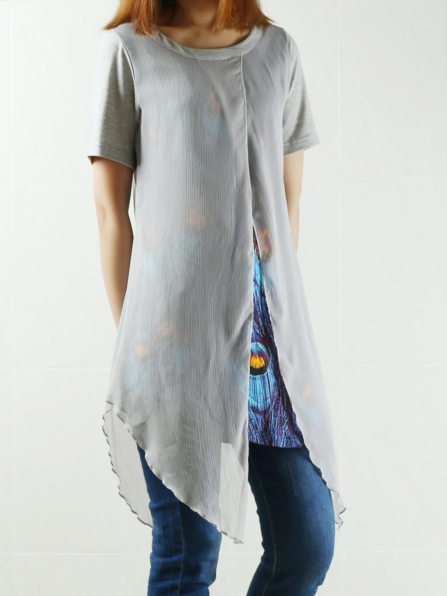 Womens Printed Tunic Dress/Short Sleeve tunic Top/Plus Size Tunic Top/Oversized T-shirt/Asymmetrical Dress(Y1702S)