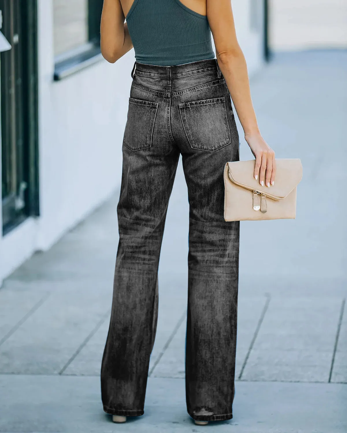 Women'S Trendy Straight Ripped Denim Trousers Wholesale Jeans